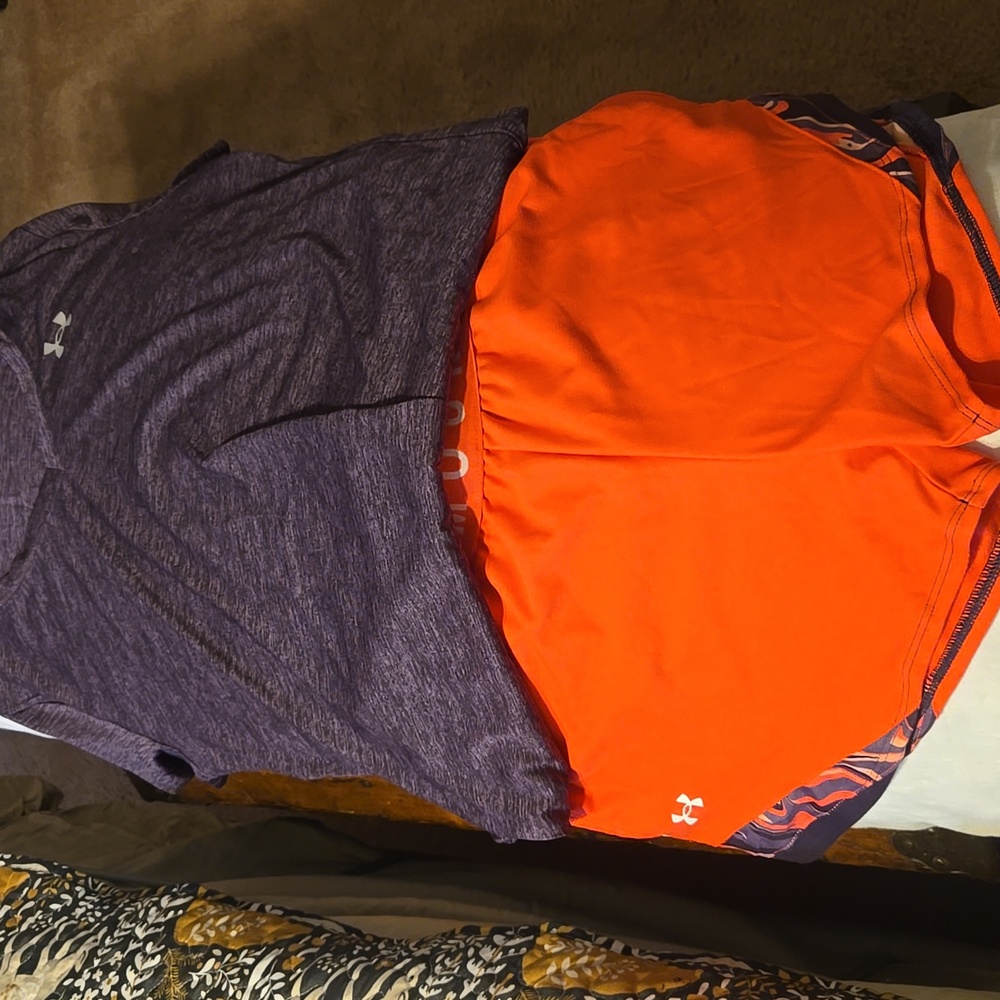 Under Armour Heathered Purple Tee and Bright Pink And Purple Shorts